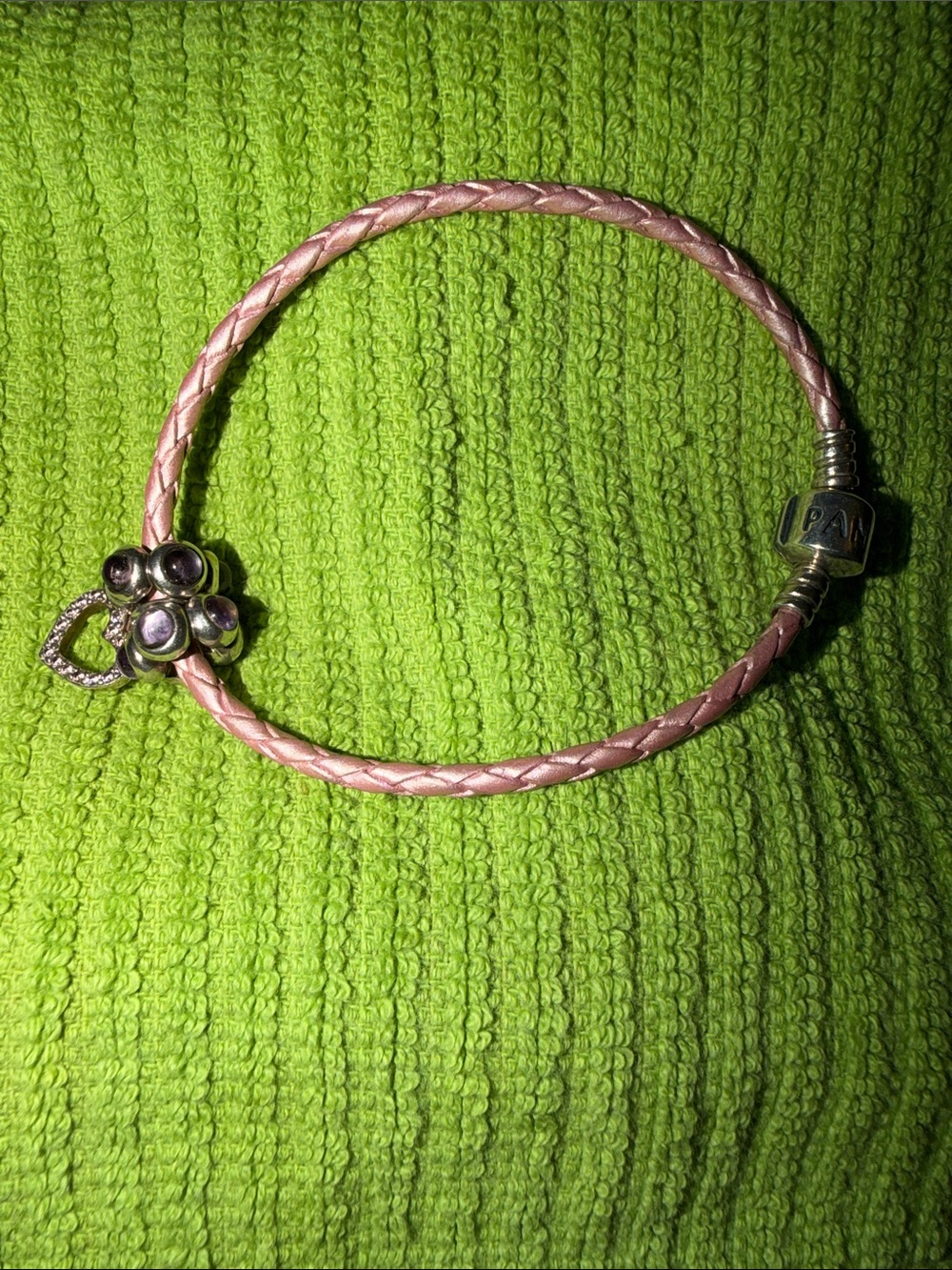 Pandora Pink Braided Bracelet With 3 Retired Charms 925 Ale